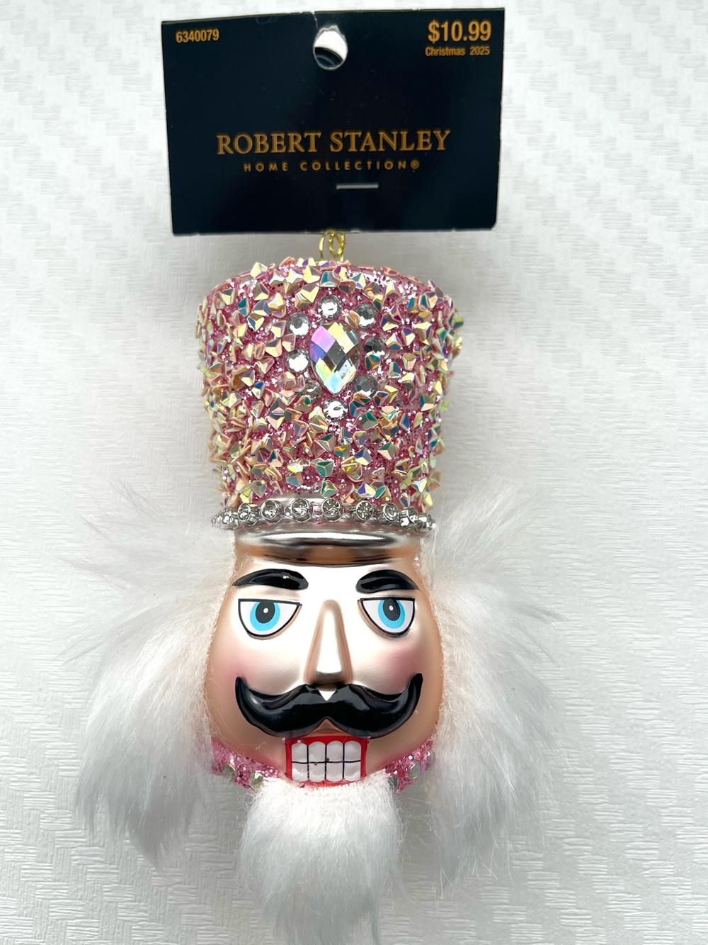 ROBERT STANLEY Glass Nutcracker Head Ornament Glitter Crown Christmas Tree NWT